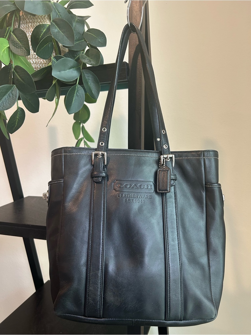 Vintage Coach Leatherware Black Hamptons Tote 8E92